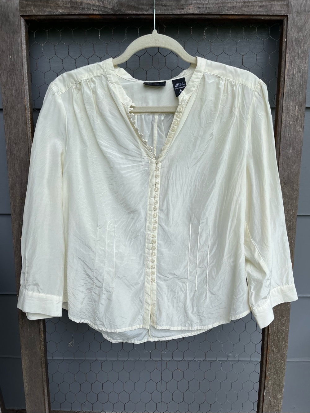 New York & Co Silk/Cotton Blend Blouse 3/4 Sleeve Multi Button Front Size L Read